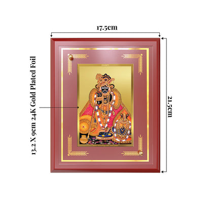 Kunjbihari Tabletop Photo Frame featuring Lord Krishna, crafted in 24K gold plated foil, dimensions 17.5cm x 21.5cm.