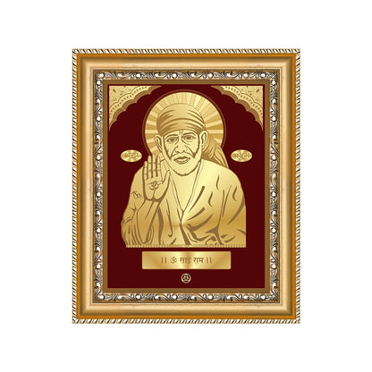 Blessing Sai Baba | Saint of Faith & Compassion Gold on Gold Wall Hanging Frame in 24K Gold Plated Foil