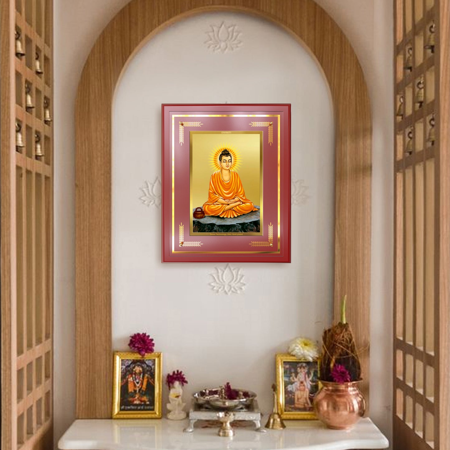 Lord Buddha| Car Dashbaord Wall & Tabletop Frame in 24K Gold Plated Foil