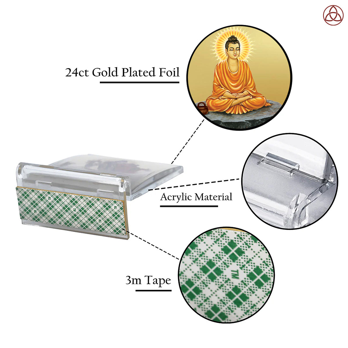 Buddha | Divine Meditation Car Dashboard & Tabletop Photo Frame in 24K Gold Plated Foil