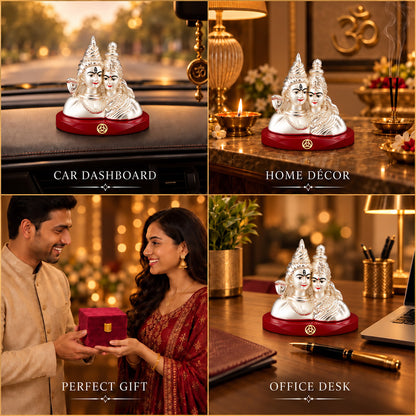 DIVINITI 999 Silver-Plated Shiv Parvati Idol | Car & Home Decor | Gift Box | 7.5x6 CM