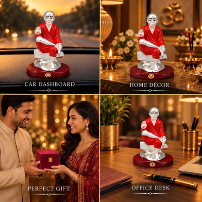 DIVINITI 999 Silver-Plated Sai Baba Idol | Car & Home Decor | Gift Box | 9x6.5 CM