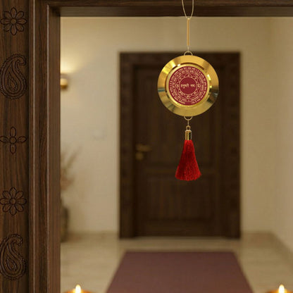 Diviniti 24K Gold Plated Double Sided Hanuman & Yantra Car Dangler|5.5CM Hanuman Hanging Car Decor|Luxurious 24K Gold Plated Dangler For Car|Divine Car Accessories For Positive Energy & Protection