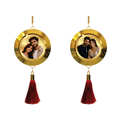 Diviniti Personalised Double Sided Car Dangler in 24K Gold Plated Foil | Double Sided Photo Print