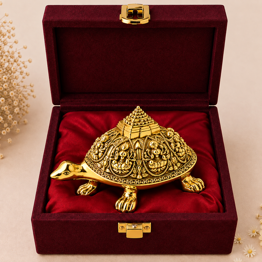 24K Gold-Plated Ashta Lakshmi Tortoise | Premium Gift Box | 4x8 CM