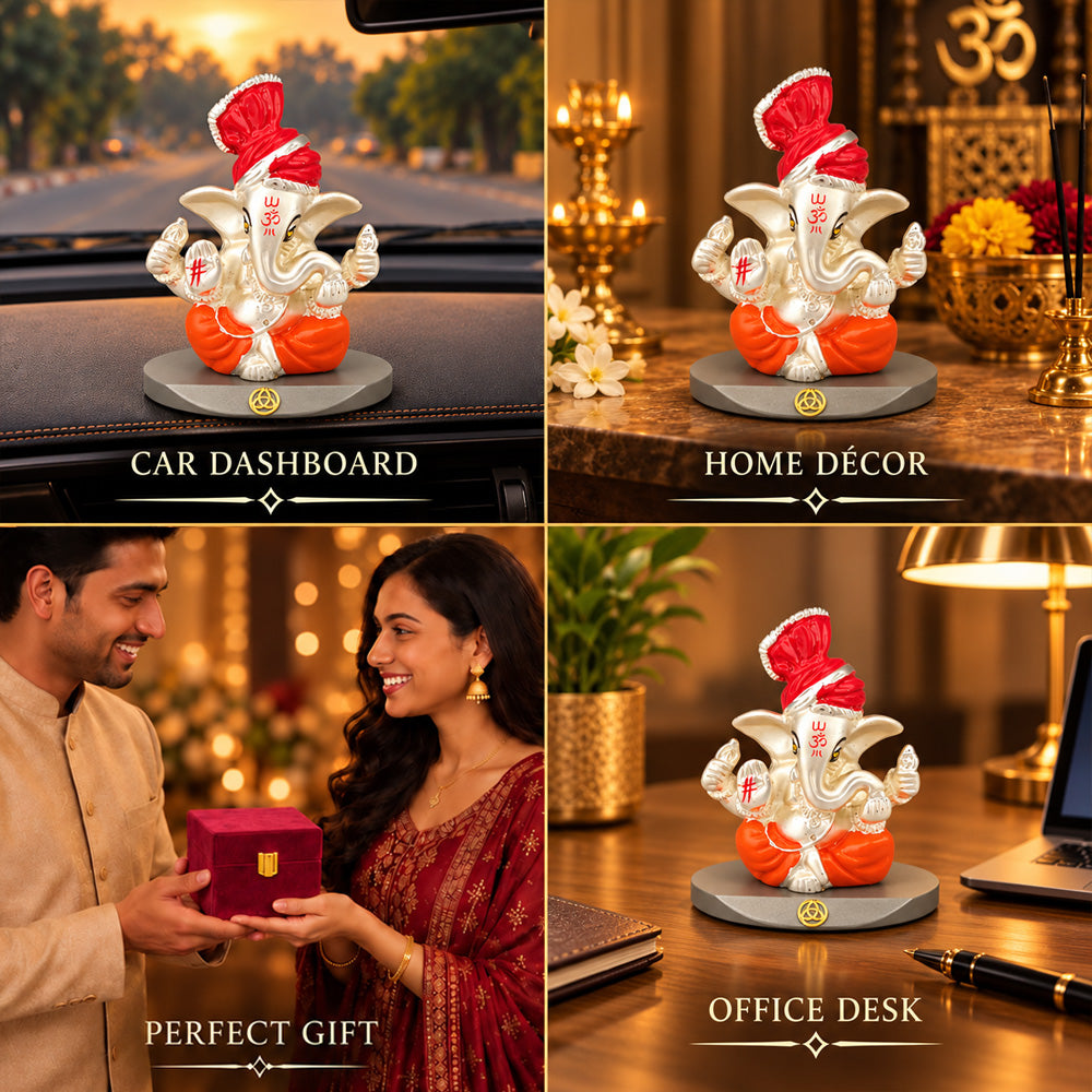 DIVINITI 999 Silver-Plated Ganesha Idol | Car & Home Décor | Gift Box | 7x7 CM