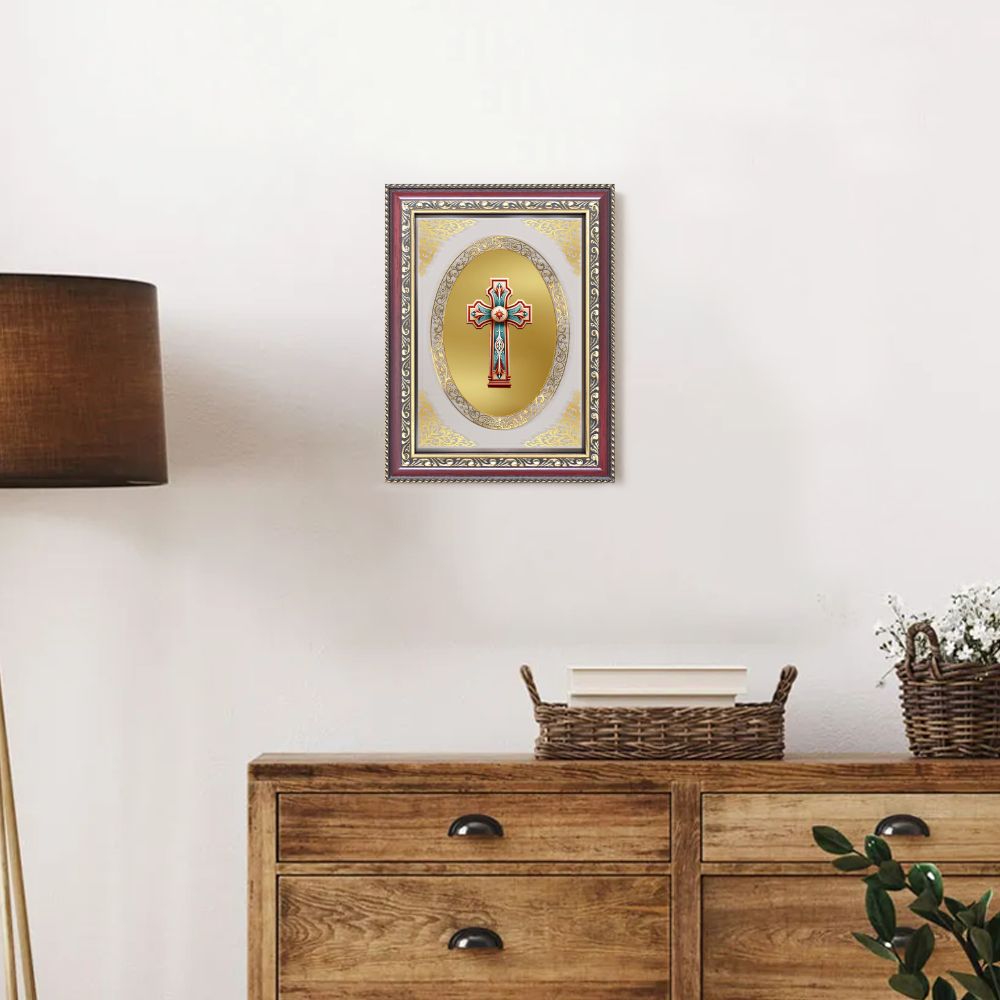 Holy Cross | Christian Sacred Wall & Tabletop Royal Photo Frame in 24K Gold Plated Foil