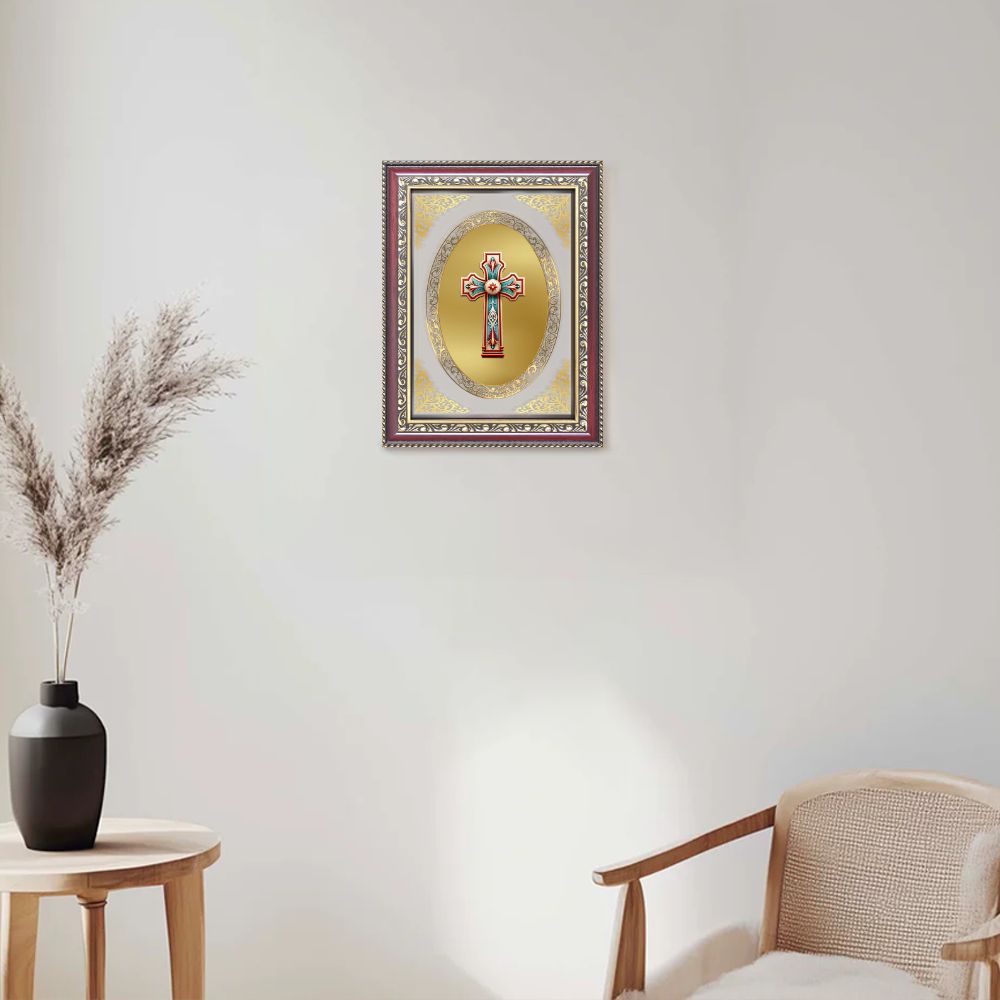 Holy Cross | Christian Sacred Wall & Tabletop Royal Photo Frame in 24K Gold Plated Foil