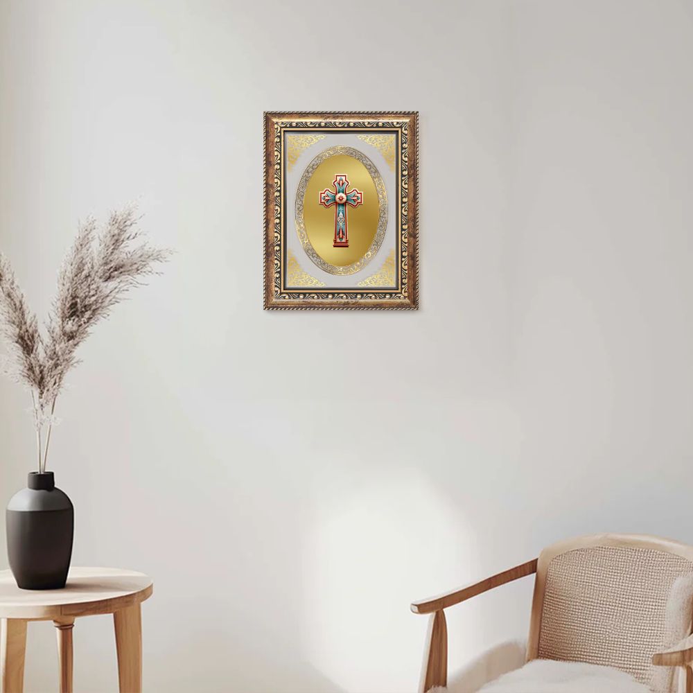 Holy Cross | Christian Sacred Wall & Tabletop Royal Photo Frame in 24K Gold Plated Foil