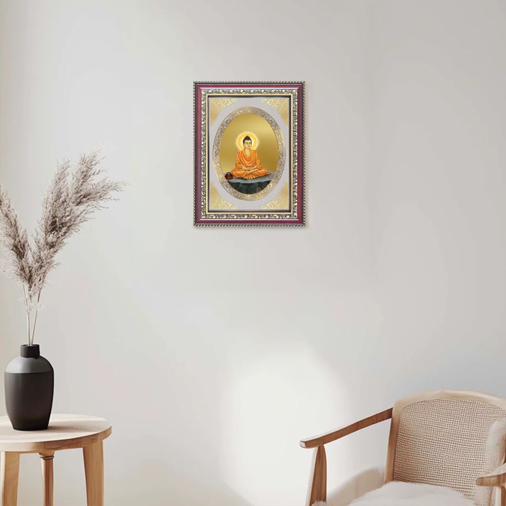 Lord Buddha | Divine Peace Wall & Tabletop Royal Photo Frame in 24K Gold Plated Foil