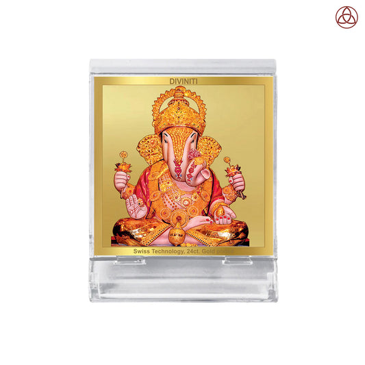 Dagdu Ganesh | Divine Ganesha Car Dashboard & Tabletop Photo Frame in 24K Gold Plated Foil
