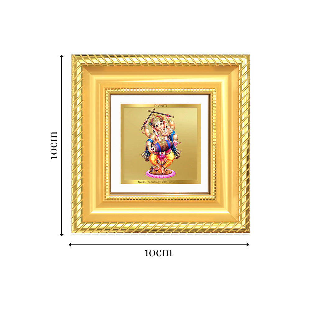 Diviniti Dancing Ganesha Tabletop Frame in 24K Gold Plated Foil | Joy, Success & Auspicious Energy | DG015S1A (10x10 CM)
