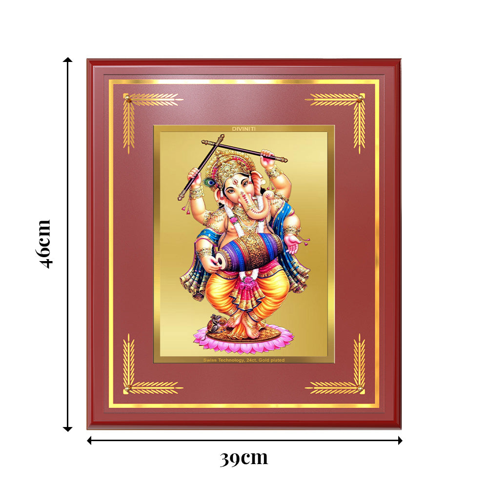 Dancing Ganesha on 24K Gold | Nritya Ganapati Wall & Tabletop Frame in 24K Gold Plated Foil