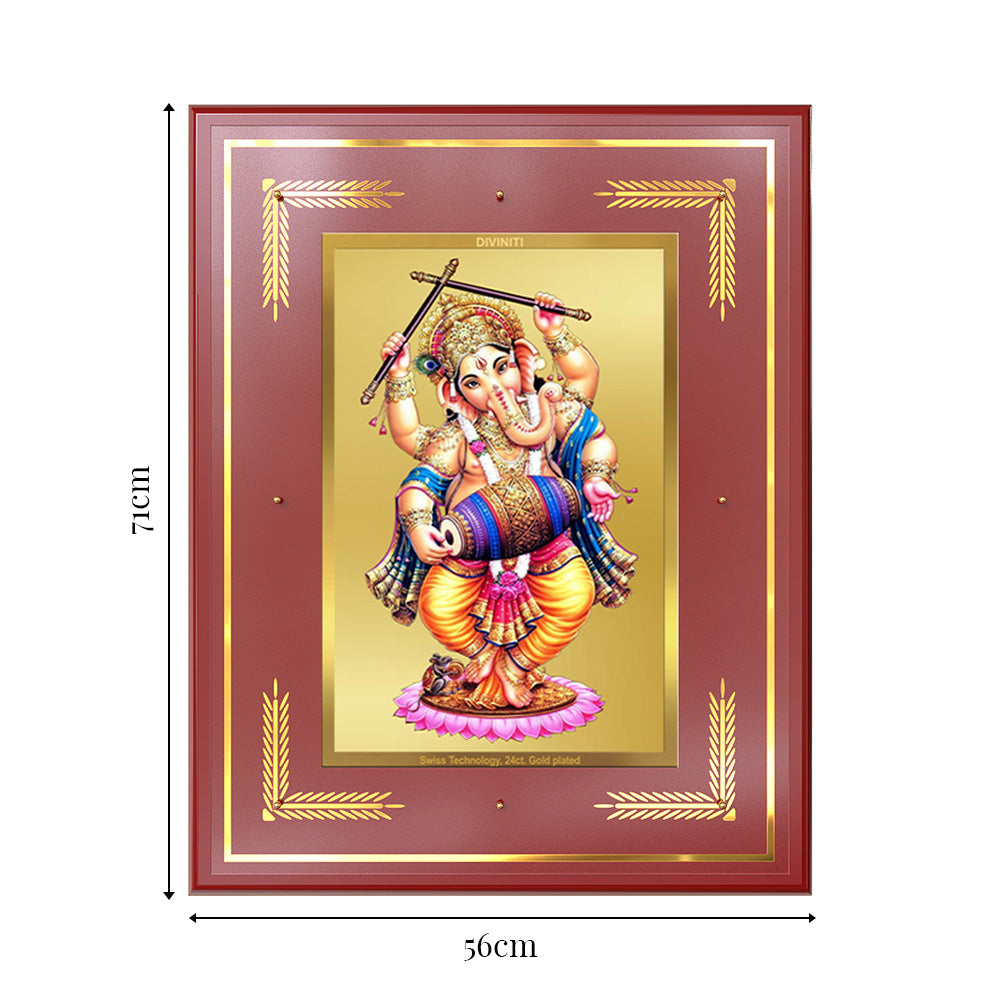 Dancing Ganesha on 24K Gold | Nritya Ganapati Wall Photo Frame in 24K Gold Plated Foil