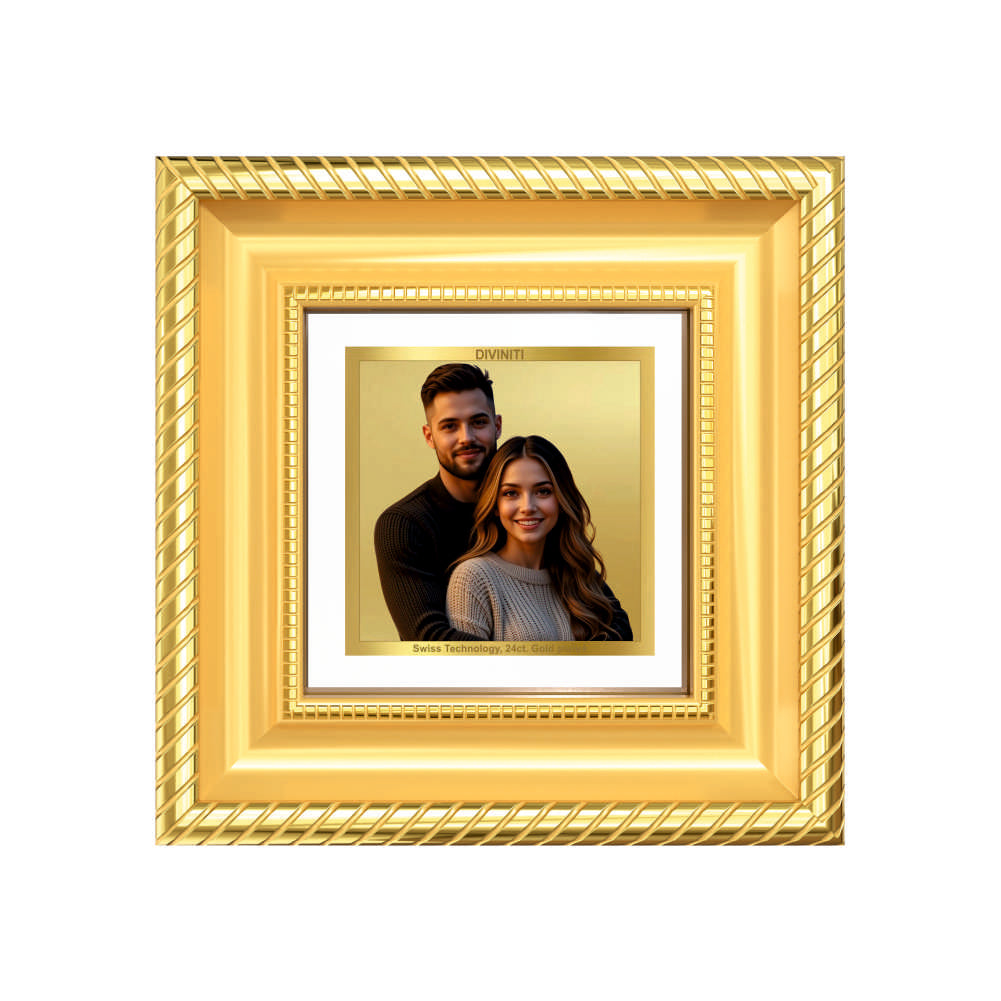 Diviniti Double Glass Frame Personalised Tabletop Photo Frame in 24K Gold Plated Foil | DG-015-S1A (Golden)