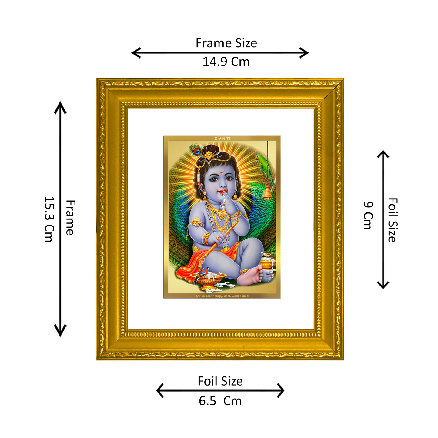 DIVINITI 24K Gold Plated Foil Bal Gopal Wall Photo Frame Religious Photo Frame for Home & Office Prayer Gifts Items DG 101 Size 1 (15.3x14.9 CM)