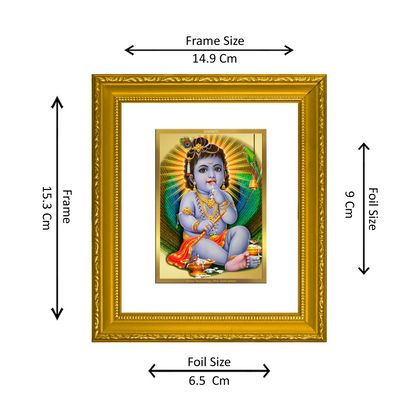 DIVINITI 24K Gold Plated Foil Bal Gopal Wall Photo Frame Religious Photo Frame for Home & Office Prayer Gifts Items DG 101 Size 1 (15.3x14.9 CM)