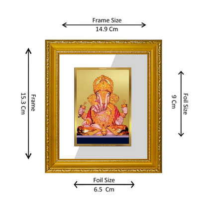 DIVINITI 24K Gold Plated Foil Dagru Ganesha Wall Photo Frame Religious Photo Frame Idol for Home & Office Prayer Gifts Items DG 101 Size 1 (15.3x14.9 CM)
