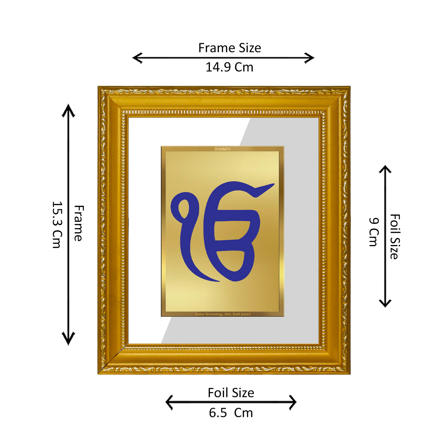 DIVINITI 24K Gold Plated Foil Ik Onkar Wall Photo Frame Religious Photo Frame Idol for Home & Office Decor Prayer, Gifts Items DG 101 Size 1 (15.3x14.9 CM)