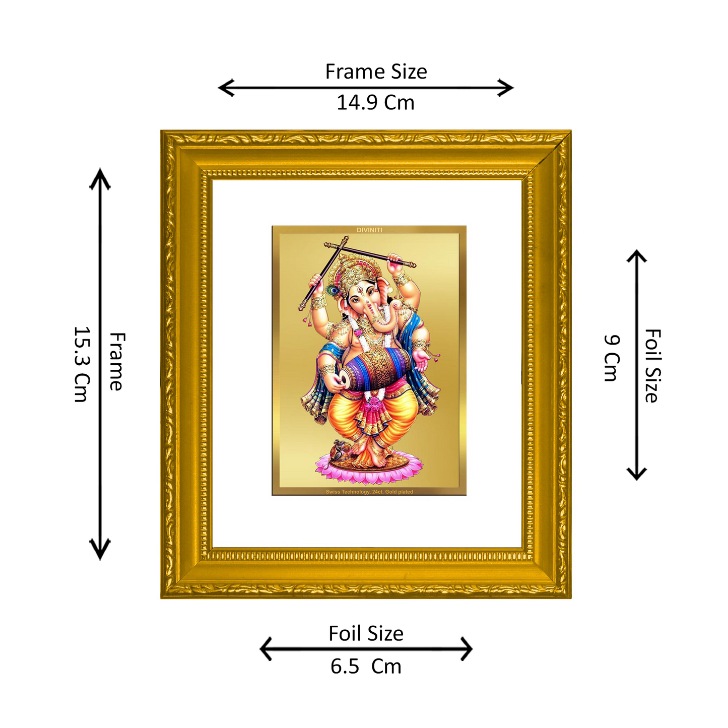DIVINITI 24K Gold Plated Foil Ganesha Wall Photo Frame Religious Photo Frame Idol for Home & Office Decor Prayer Gifts Item DG 101 Size 1 (15.3x14.9 CM)