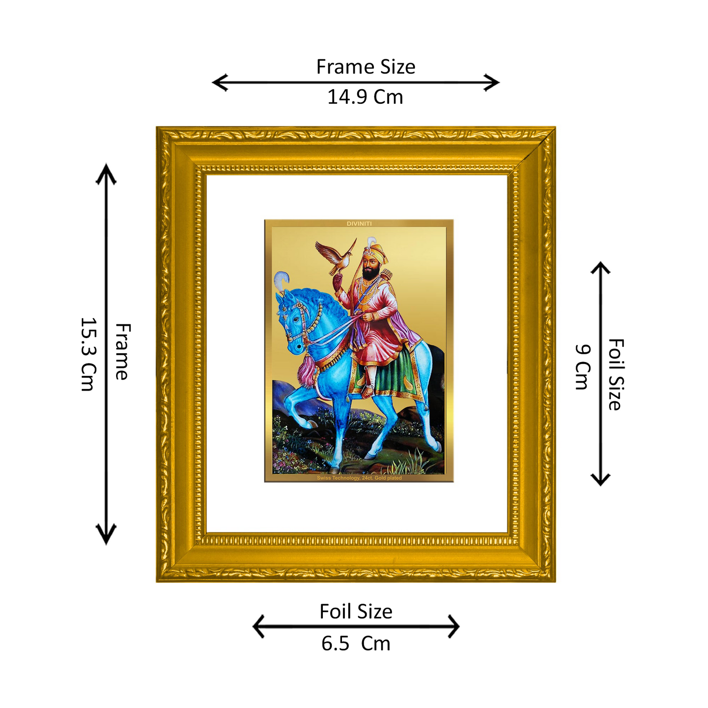 DIVINITI 24K Gold Plated Foil Guru Gobind Singh Ji Wall Photo Frame Religious Photo Frame Idol for Home & Office Decor Gifts Items DG 101 Size 1 (15.3x14.9 CM)