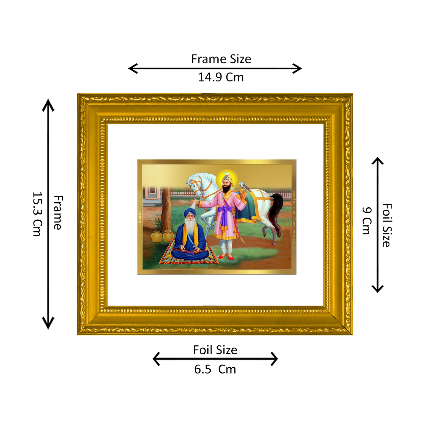 DIVINITI 24K Gold Plated Foil Guru Gobind Singh ji & Nidan Singh Wall Photo Frame Religious Photo Frame Idol for Home & Office Decor Prayer, Gifts Items DG 101 Size 1 (15.3x14.9 CM)