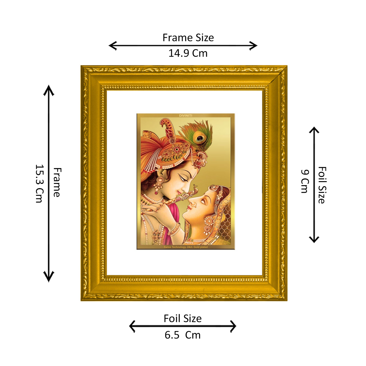 DIVINITI 24K Gold Plated Foil Krishna Wall Photo Frame Religious Photo Frame Idol for Home & Office Decor Prayer, Gifts Items DG 101 Size 1 (15.3x14.9 CM)