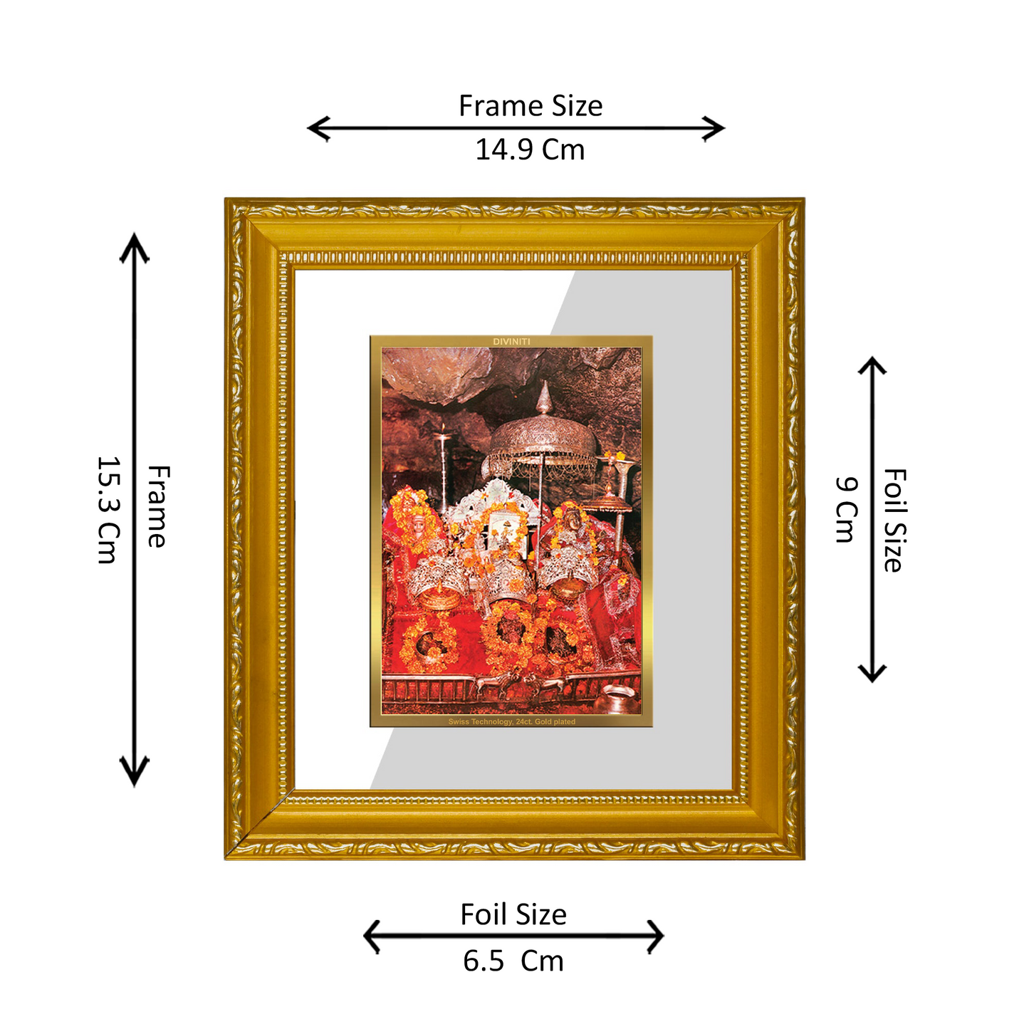 DIVINITI 24K Gold Plated Foil Mata Ka Darbar Wall Photo Frame Religious Photo Frame Idol for Home & Office Decor Prayer, Gifts Items DG 101 Size 1 (15.3x14.9 CM)