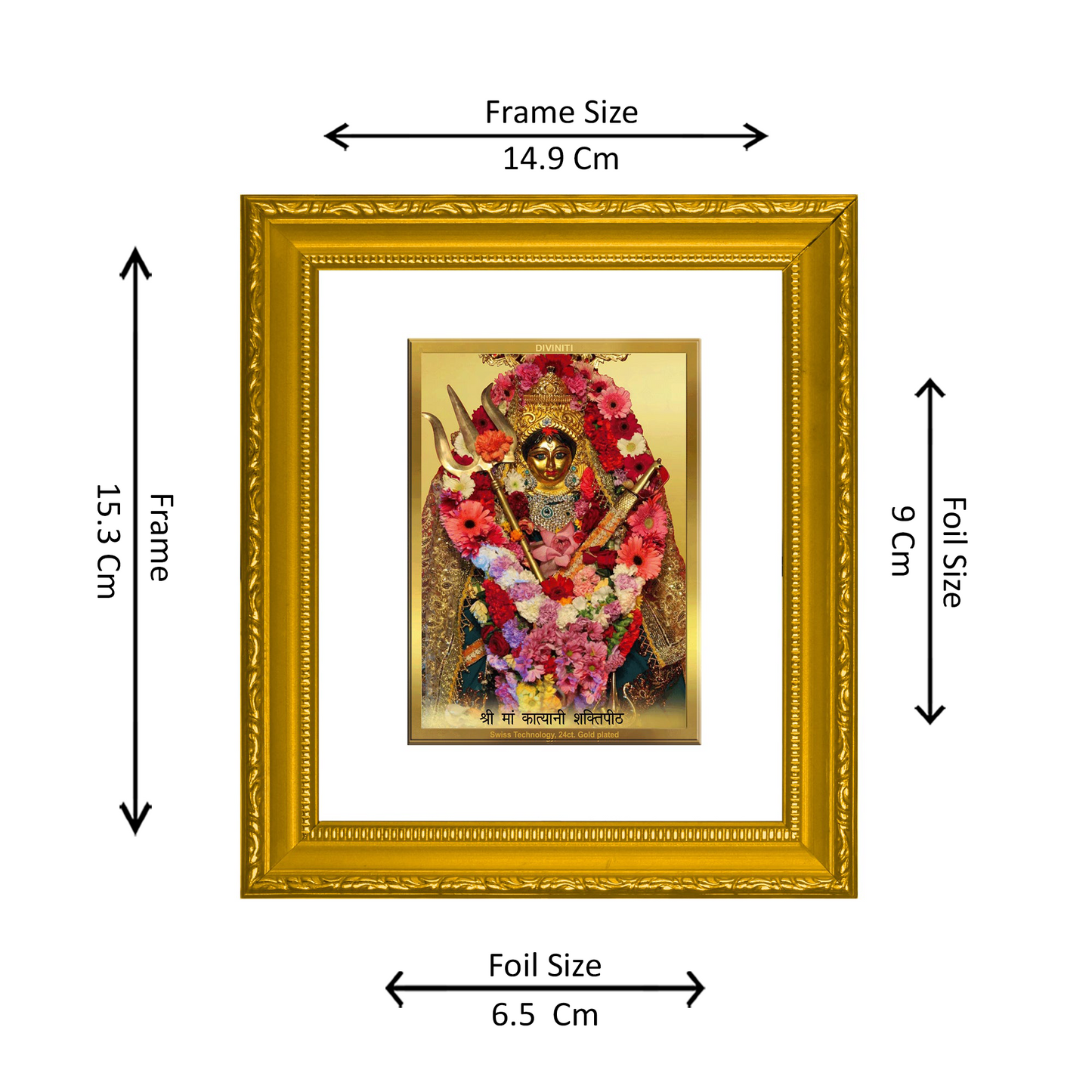 DIVINITI 24K Gold Plated Foil Kali maa Wall Photo Frame Religious Photo Frame Idol for Home & Office Decor Prayer, Gifts Items DG 101 Size 1 (15.3x14.9 CM)
