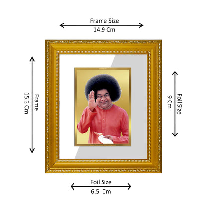 DIVINITI 24K Gold Plated Foil Sathya Sai Baba Wall Photo Frame Religious Photo Frame Idol for Home & Office Decor Prayer, Gifts Items DG 101 Size 1 (15.3x14.9 CM)