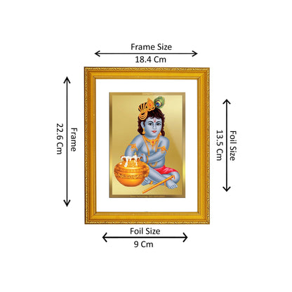 DIVINITI 24K Gold Plated Foil Bal Gopal Traditional Photo Frame Idol for Home Wall Decor, Prayer, Workshop, Luxurious Gift|DG101 Size 2 (22.6x18.4 CM)