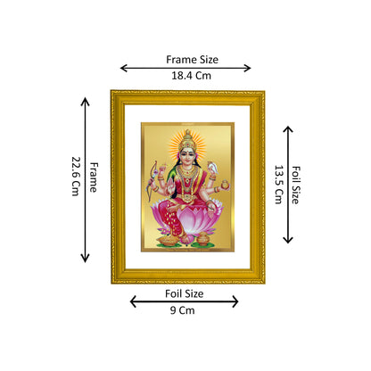 DIVINITI 24K Gold Plated Foil Goddess Dhan Lakshmi Luxurious Photo Frame Idol for Puja Room, Home Decor, Wall Hanging, Gift|DG101 Size 2 (22.6x18.4 CM)