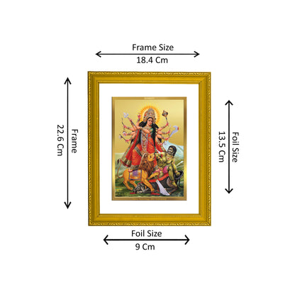 DIVINITI 24K Gold Plated Foil Goddess Durga Wall Photo Frame Idol for Home Decor, Prayer, Workshop, Premium Gift|DG101 Size 2 (22.6x18.4 CM)