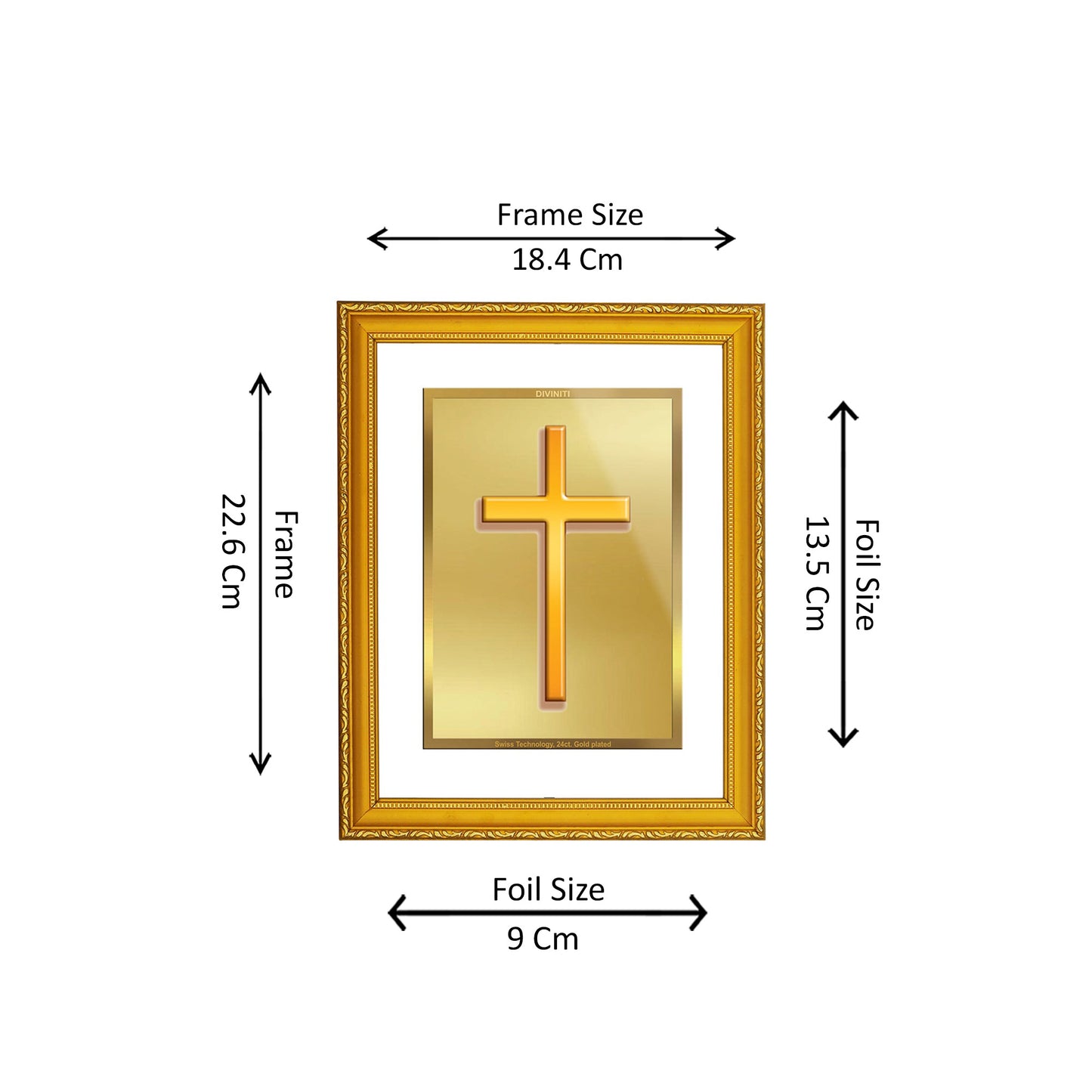 DIVINITI 24K Gold Plated Foil Holy Cross Modern Photo Frame Idol for Prayer, Home Decor, Workshop, Wall Hanging, Gift|DG101 Size 2 (22.6x18.4 CM)