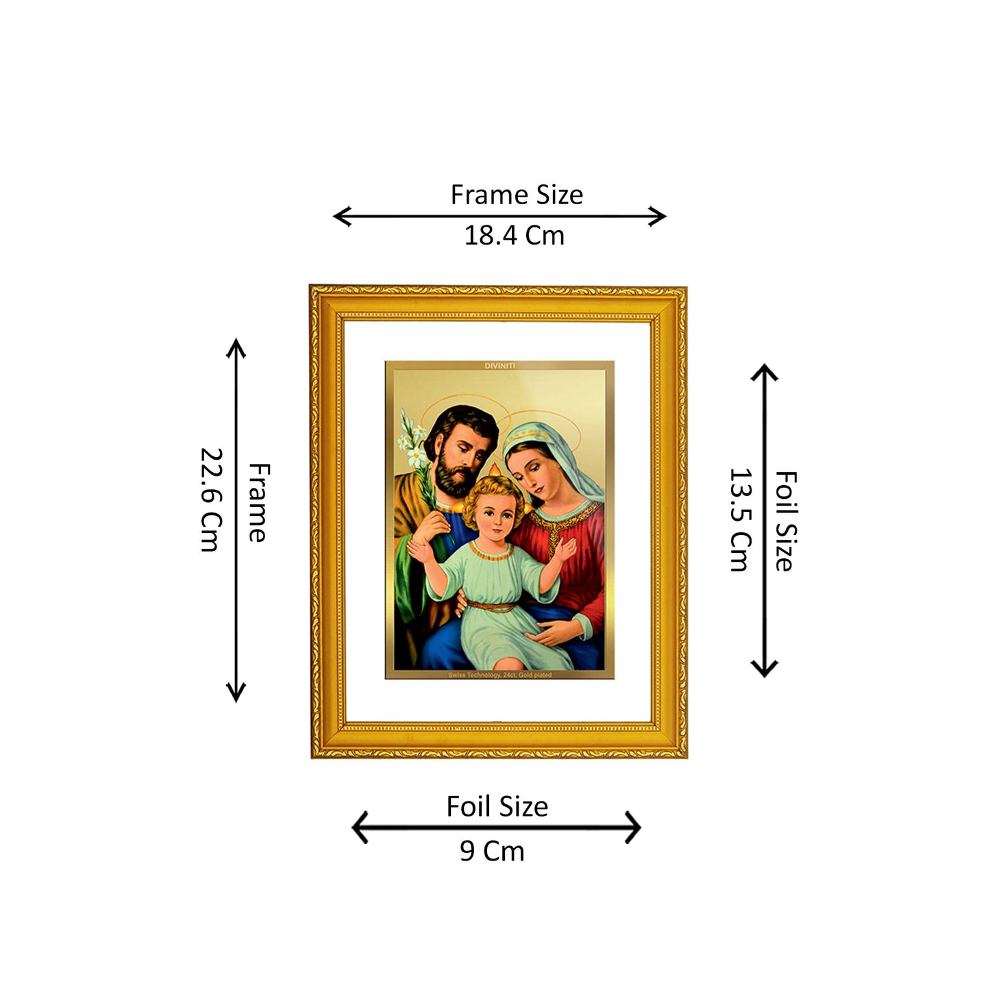 DIVINITI 24K Gold Plated Foil Holy Family Classic Photo Frame Idol for Home Decor, Workshop, Wall Hanging, Premium Gift|DG101 Size 2 (22.6x18.4 CM)
