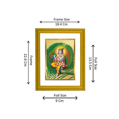 DIVINITI 24K Gold Plated Lord Krishna Photo Frame Idol for Home Decor, Puja Room, Table Top, Wall Hanging, Workshop, Gift|DG101 Size 2 (22.6x18.4 CM)