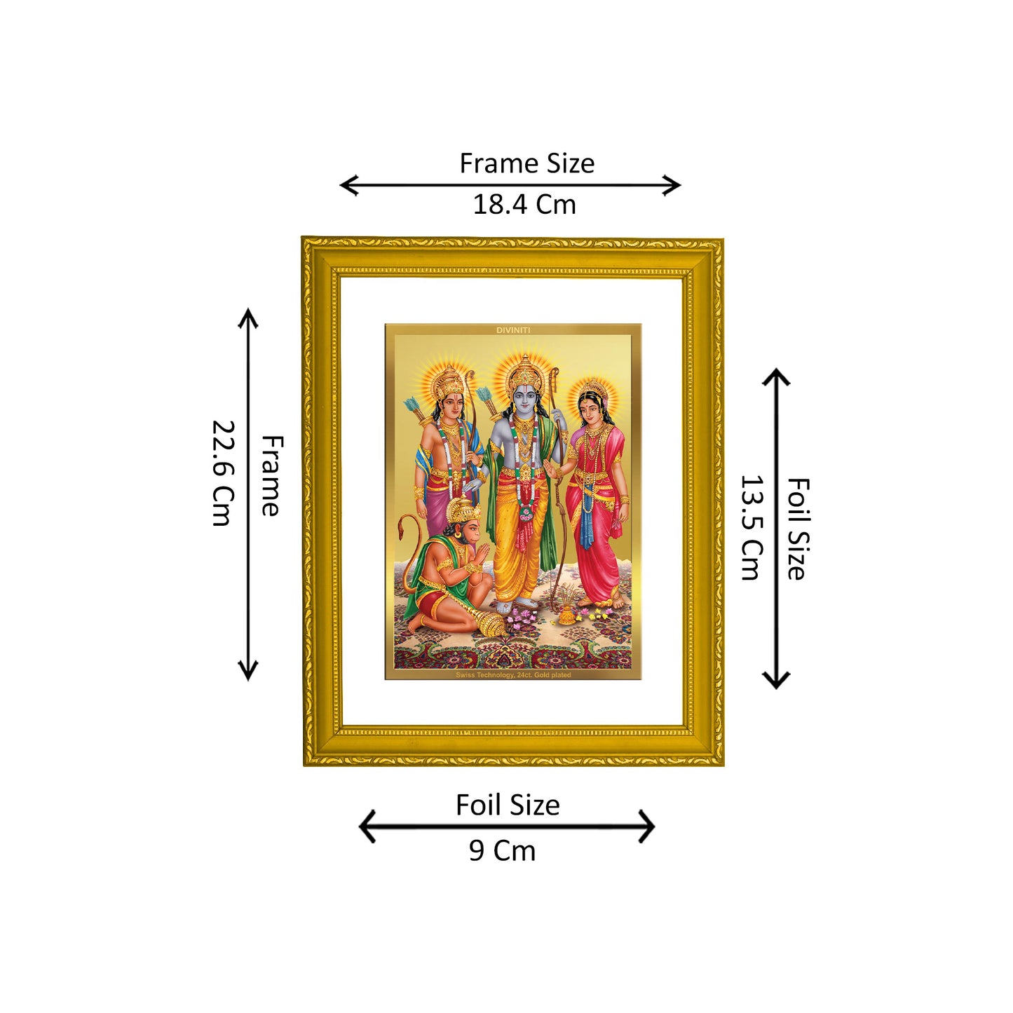 DIVINITI 24K Gold Plated Foil Lord Ram Darbar Exquisite Photo Frame Idol for Workshop, Wall Hanging, Home Decor, Premium Gift|DG101 Size 2 (22.6x18.4 CM)