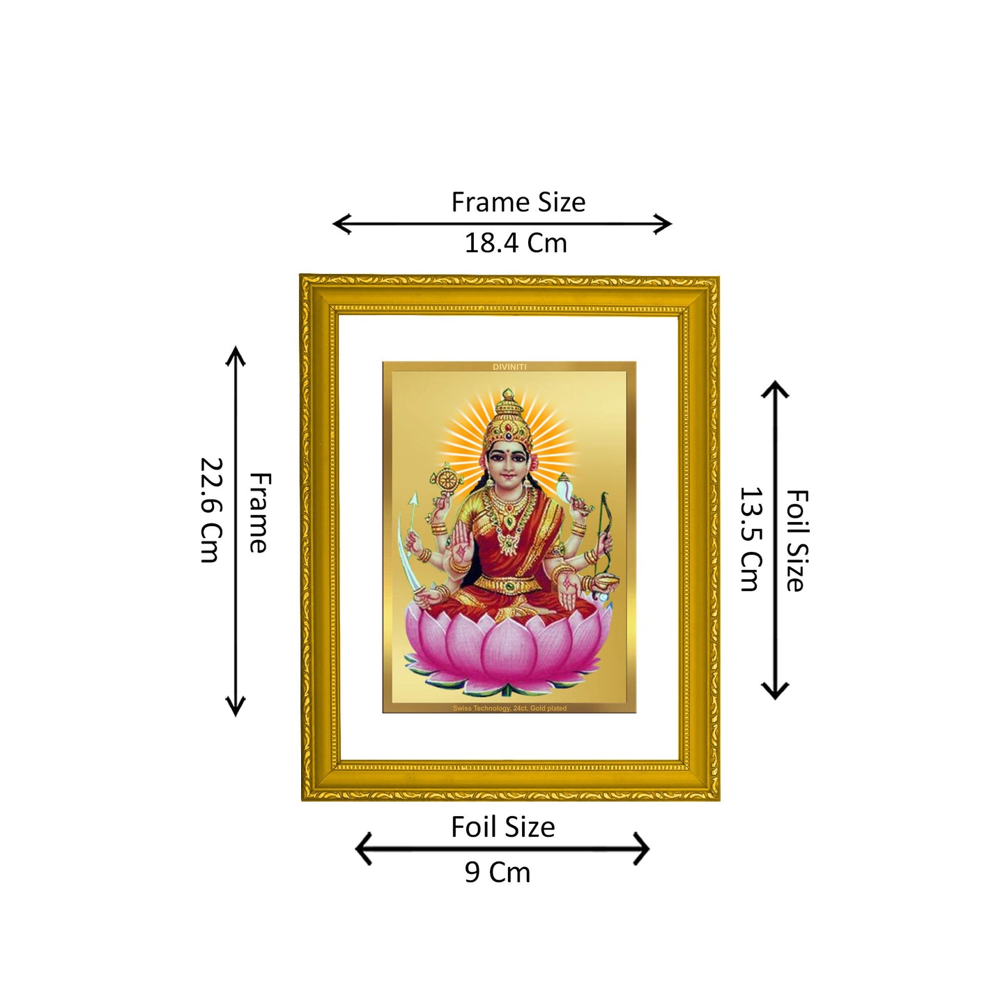 DIVINITI 24K Gold Plated Veer Laxmi Traditional Photo Frame Idol for Home Wall Decor, Workshop, Table Top, Premium Gift|DG101 Size 2 (22.6x18.4 CM)