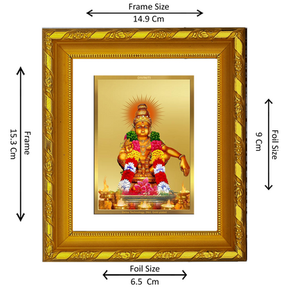 DIVINITI 24K Gold Plated Foil Ayyappan Religious Photo Frame for Home Decor, Festival Gift DG 103 Size 1 (15.3x14.9 CM)