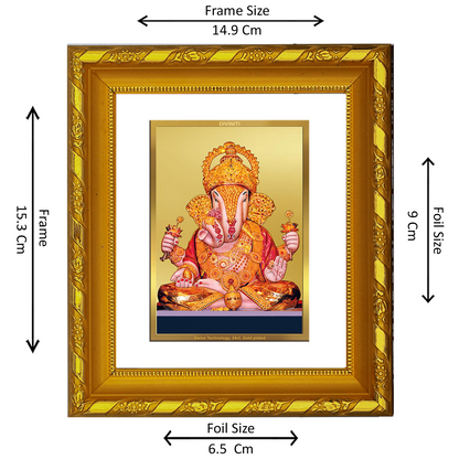 DIVINITI 24K Gold Plated Foil Dagdu Ganesha Photo Frame for Home Decor, Prosperity, Luck DG 103 Size 1 (15.3x14.9 CM)