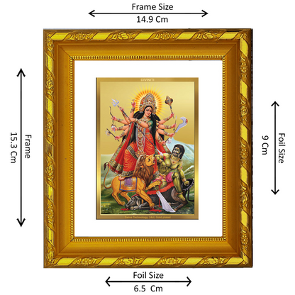 DIVINITI 24K Gold Plated Foil Durga Maa Photo Frame for Home Decor, TableTop, Puja, Festival DG 103 Size 1 (15.3x14.9 CM)