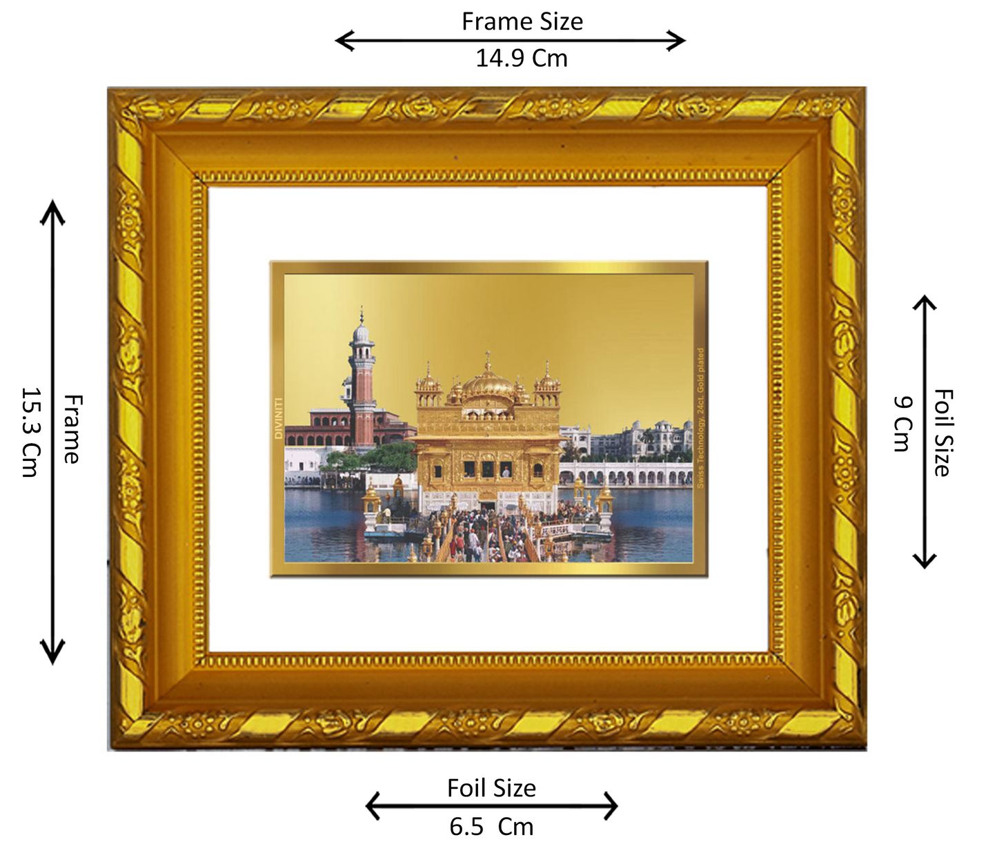 DIVINITI 24K Gold Plated Foil Sachkhand Shri Darbar Sahib (Golden Temple) Photo Frame for Home Decor, Luxury Gift, Festival DG 103 Size 1 (15.3x14.9 CM)