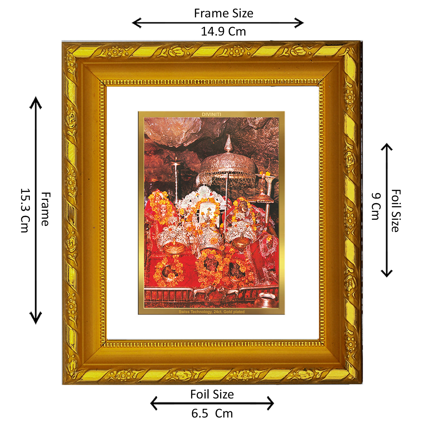 DIVINITI 24K Gold Plated Foil Mata Ka Darbar Photo Frame for Home Wall Decor, Puja Room DG 103 Size 1 (15.3x14.9 CM)