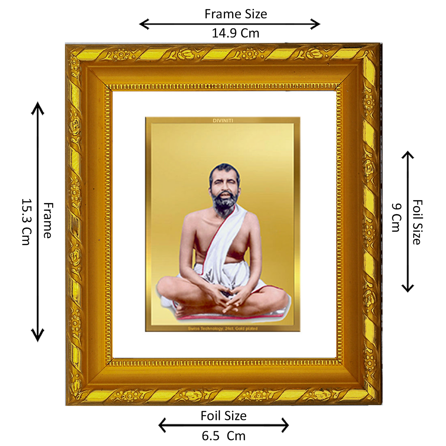 DIVINITI 24K Gold Plated Foil Ram Krishna Spiritual Photo Frame for Home Wall Decor, TableTop DG 103 Size 1 (15.3x14.9 CM)