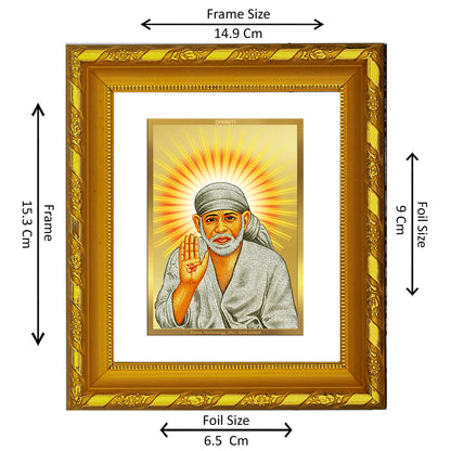 DIVINITI 24K Gold Plated Foil Sai Baba Photo Frame for Home Decor Showpiece, TableTop DG 103 Size 1 (15.3x14.9 CM)