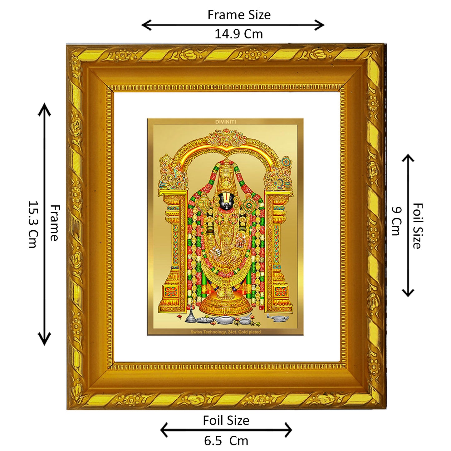 DIVINITI 24K Gold Plated Foil Tirupati Balaji Photo Frame for Home Decor, Premium Gift, Puja DG 103 Size 1 (15.3x14.9 CM)