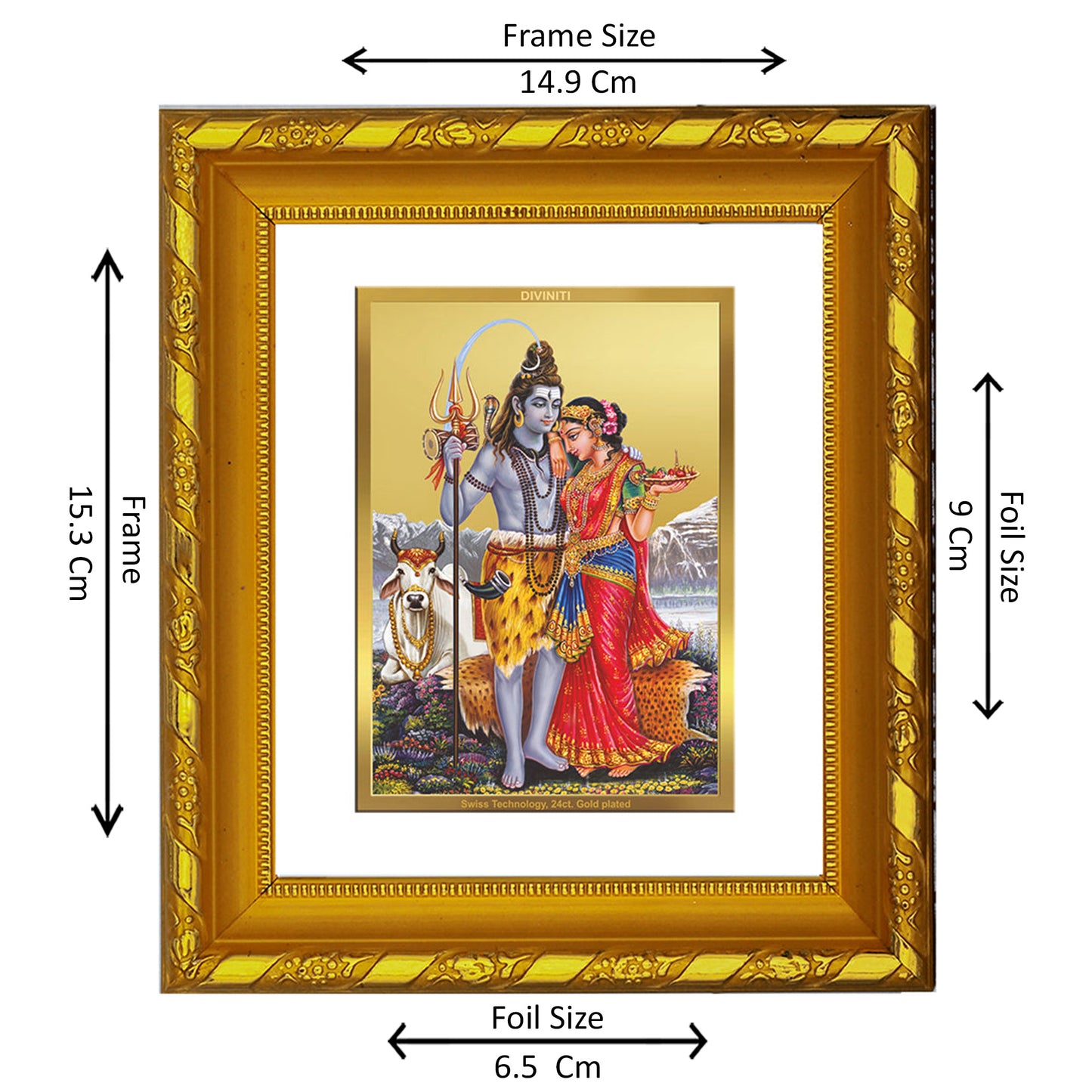 DIVINITI 24K Gold Plated Foil Shiva Parvati Photo Frame For Home Decor, TableTop, Gift, Puja (15x13 CM)