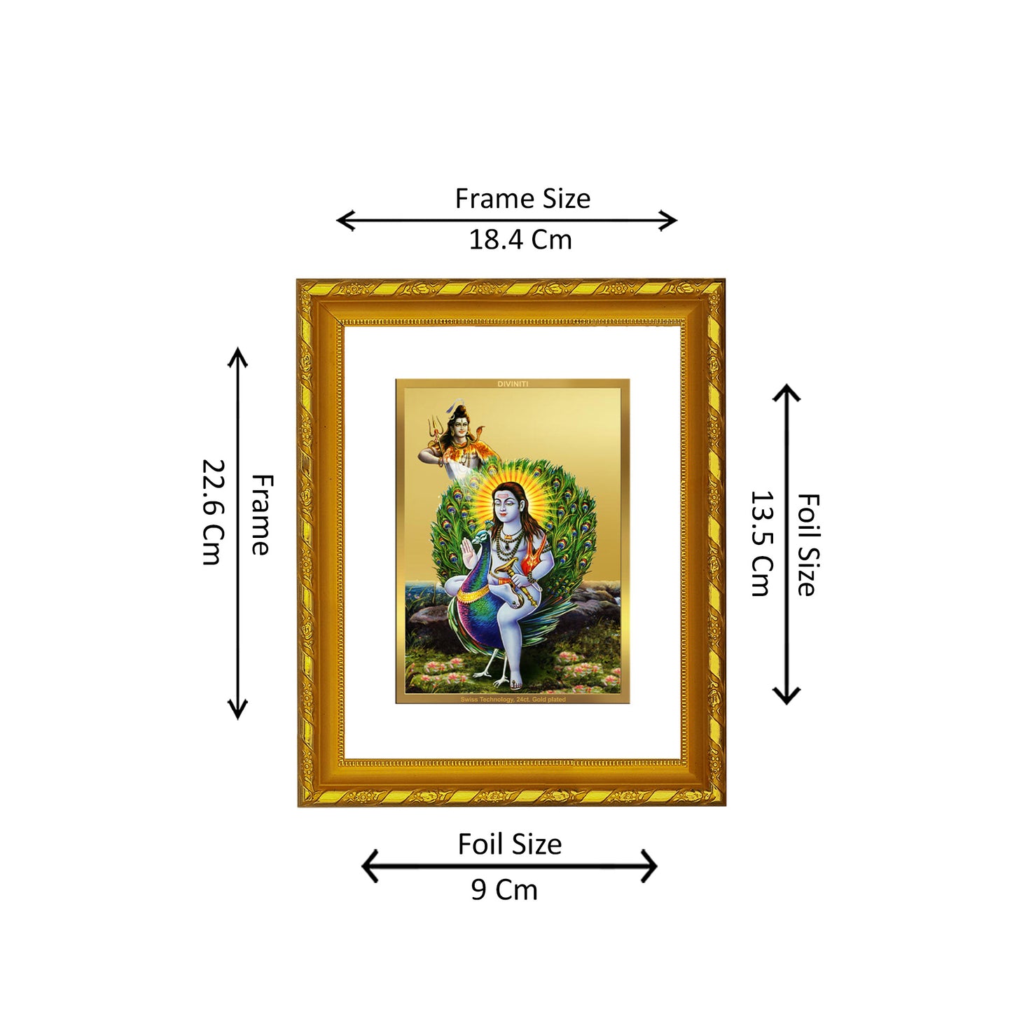 DIVINITI 24K Gold Plated Foil Baba Balak Nath Photo Frame Idol for Home Decor, Table Top, Wall Hanging, Workshop, Premium Gift|DG103 Size 2 (22.6x18.4 CM)