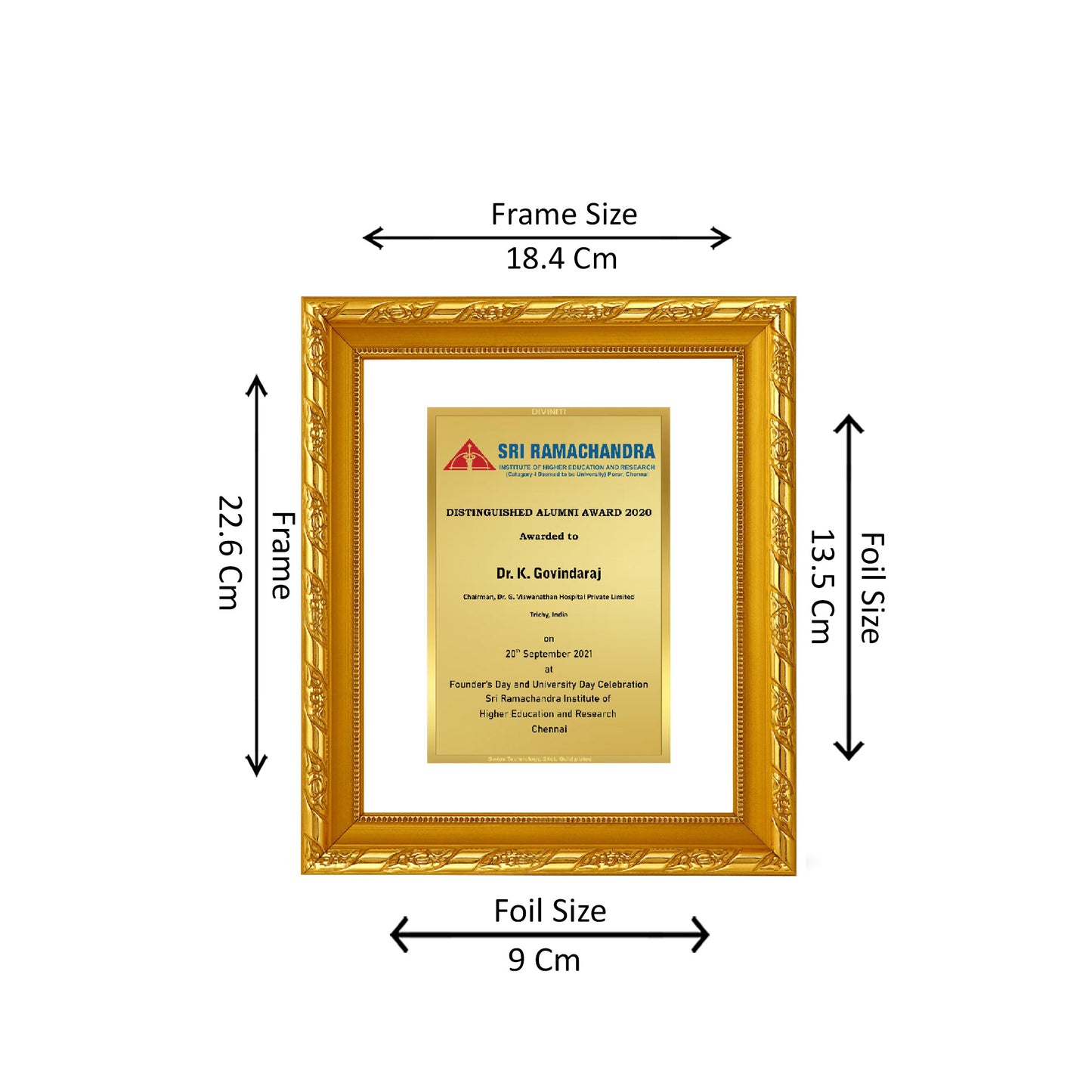 DIVINITI 24K Gold Plated Foil Customized Photo Frame Idol for Home Decor, Wall Hanging, Workshop, Table Top, Gift|DG103 Size 2 (22.6x18.4 CM)
