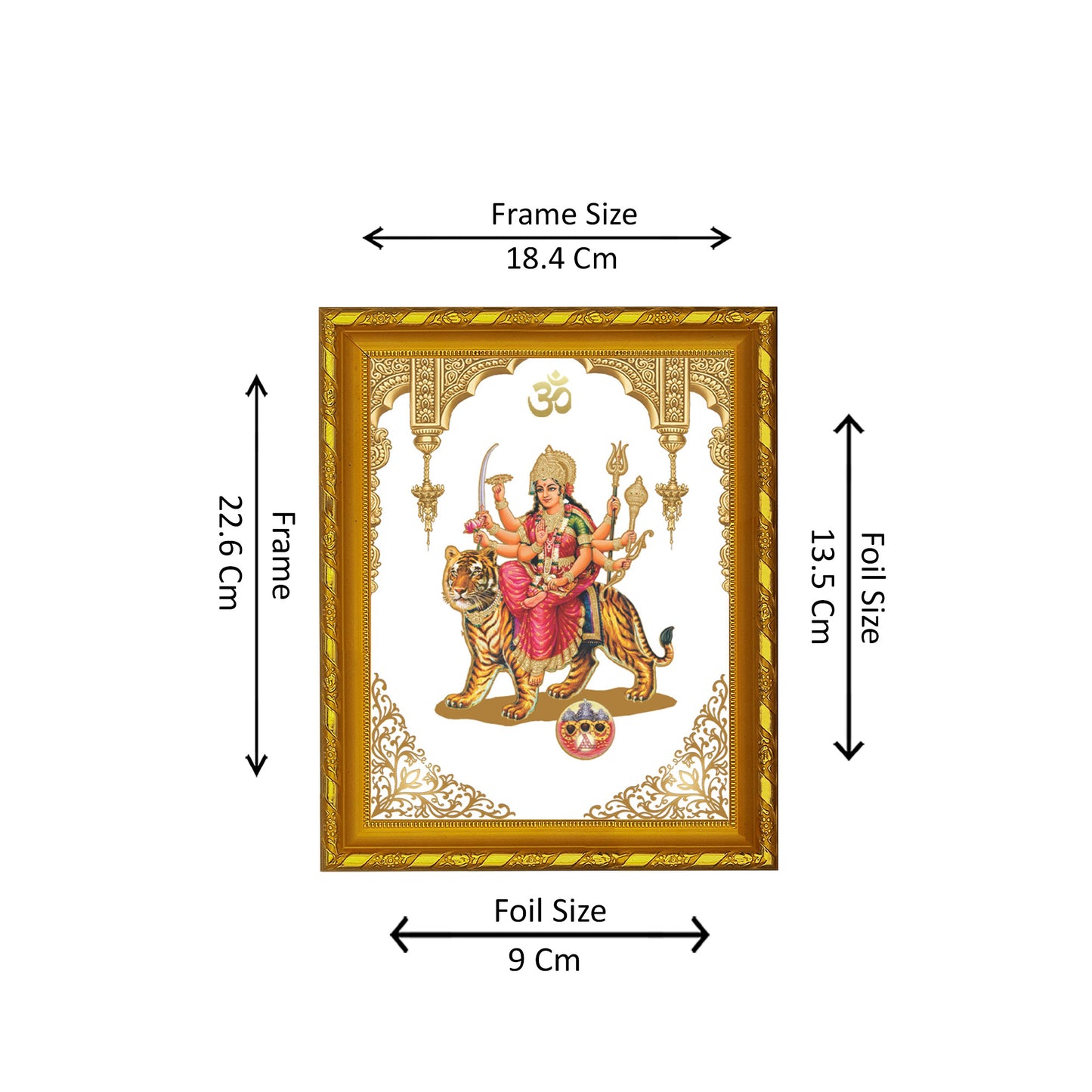 DIVINITI 24K Gold Plated Foil Durga Traditional Photo Frame for Home Wall Decor, Workshop, Table Top, Premium Gift|DG103 Size 2 (22.6x18.4 CM)